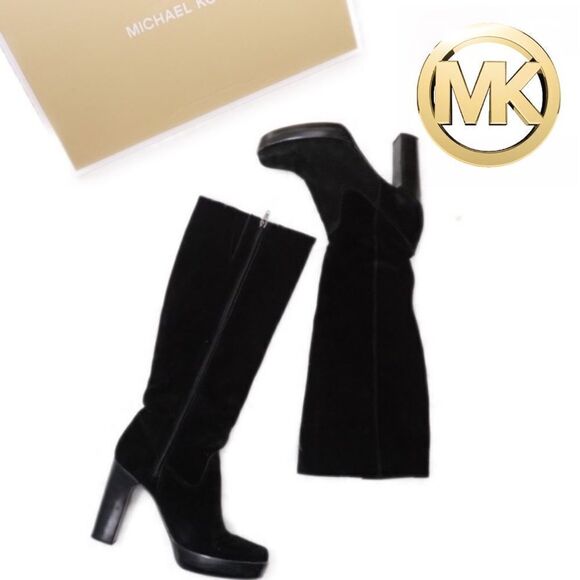 Michael Kors Black Suede Platform Heel Tall Boots, size 9.5 - Picture 1 of 11